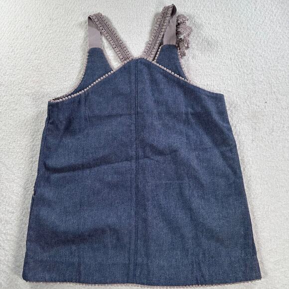 Tia Cibani Kids Apron Shift Dress Girls 3/4 Year Old Blue Denim Lace Bow New - Picture 9 of 10